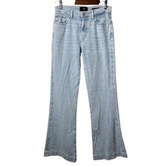 7 For All Mankind Dojo Tailorless Jeans 27 Wide Leg Y2K Fan Pocket Malibu Sky - Picture 2 of 10